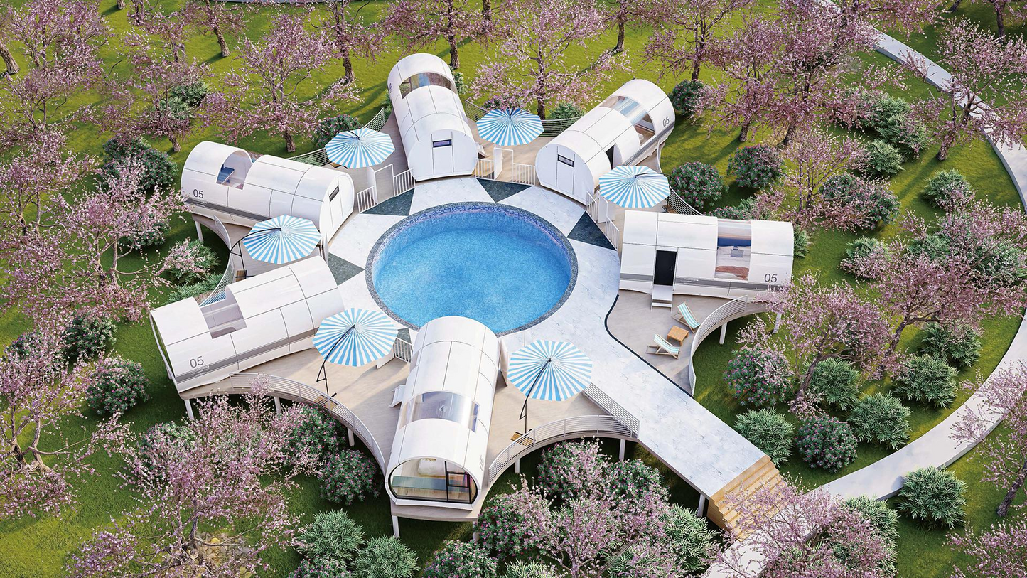Casa prefabricada de nuevo diseño, cápsula espacial, cabaña, hotel, contenedor, casa móvil para exteriores, minicasa, casa cápsula de lujo (O5)